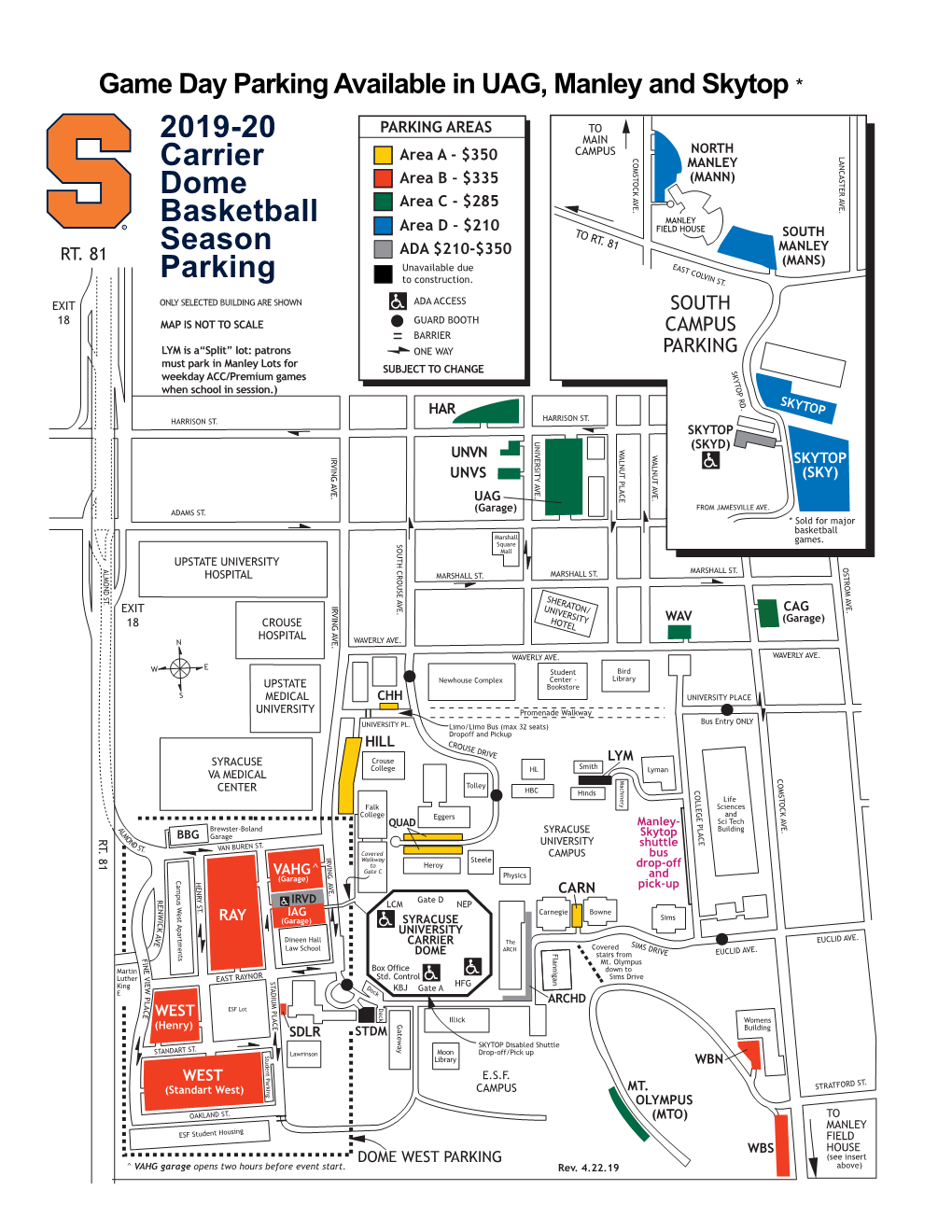 2019-20 Carrier Dome Basketball Season Parking