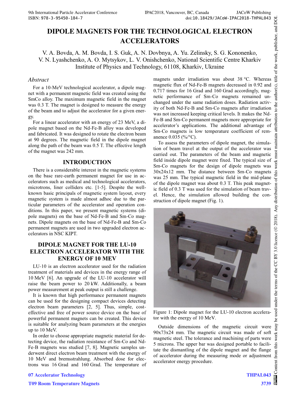 Dipole Magnets for the Technological Electron Accelerators