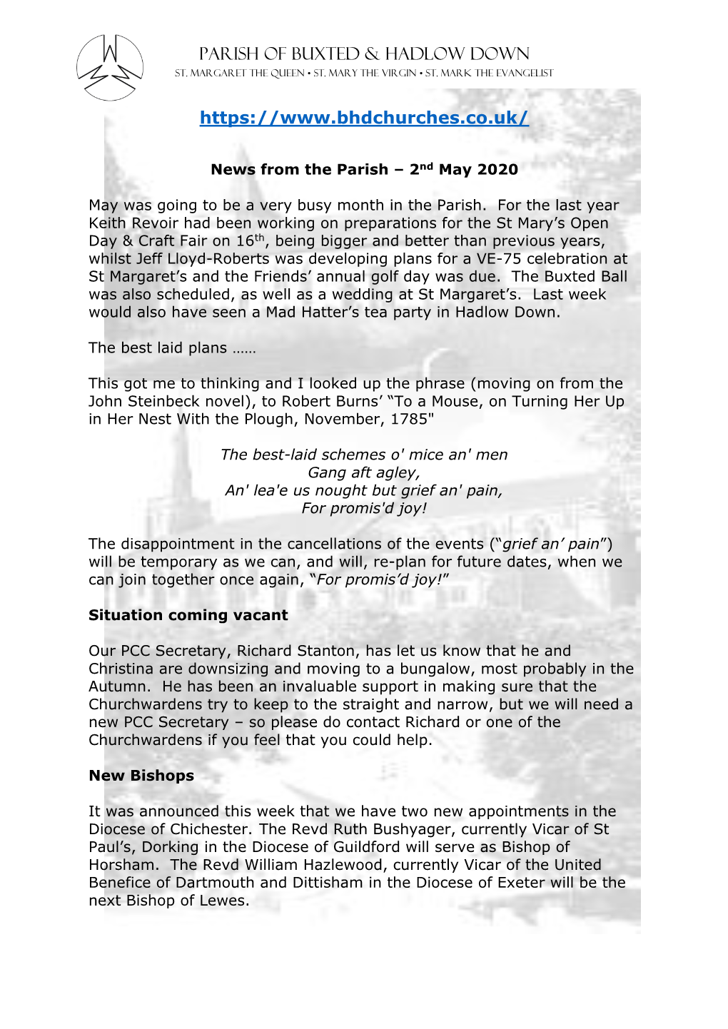 Parish of B&HD Newsletter 2 May 2020