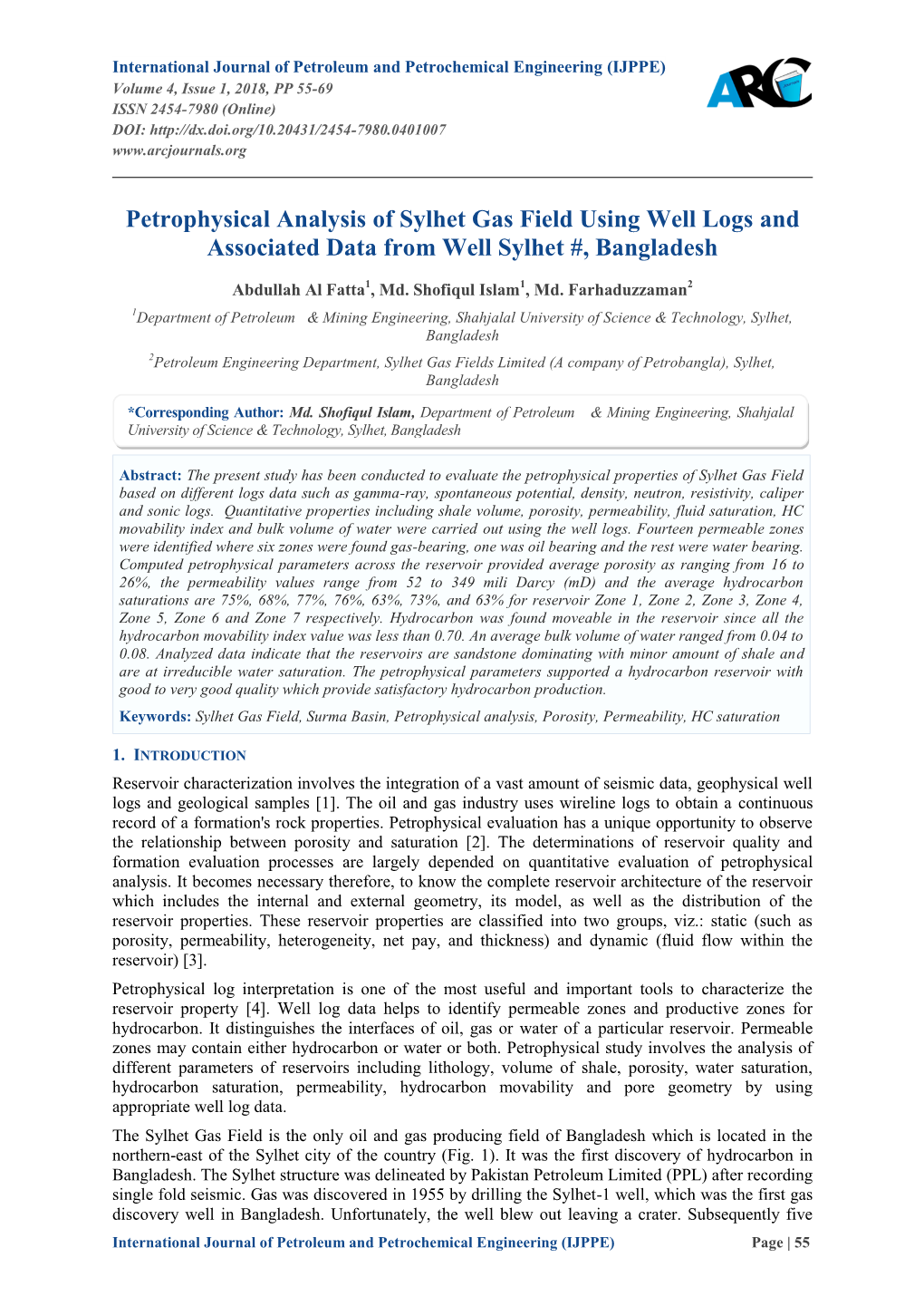 Petrophysical Analysis of Sylhet Gas Field Using Well Logs and Associated Data from Well Sylhet #, Bangladesh