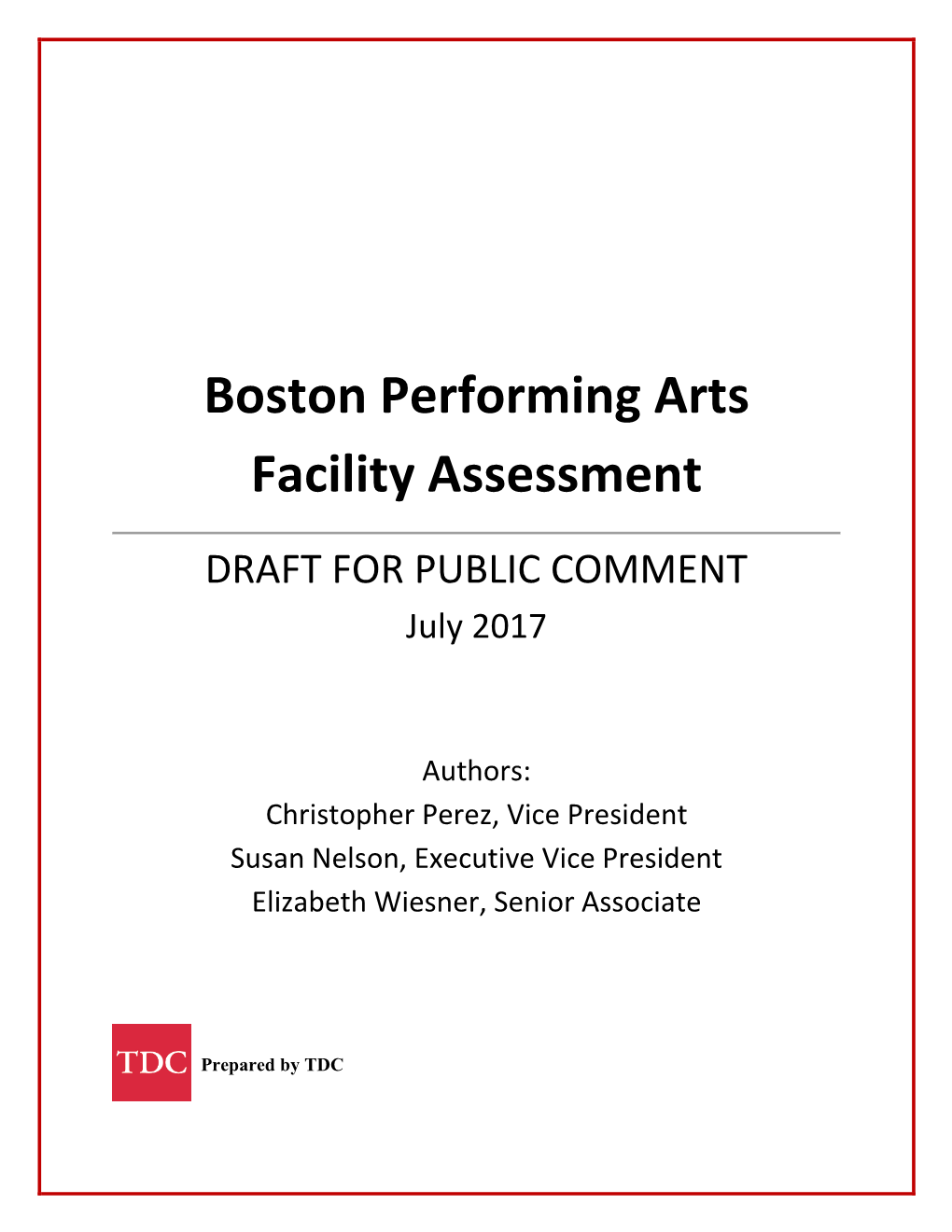 Boston Performing Arts Facility Assessment