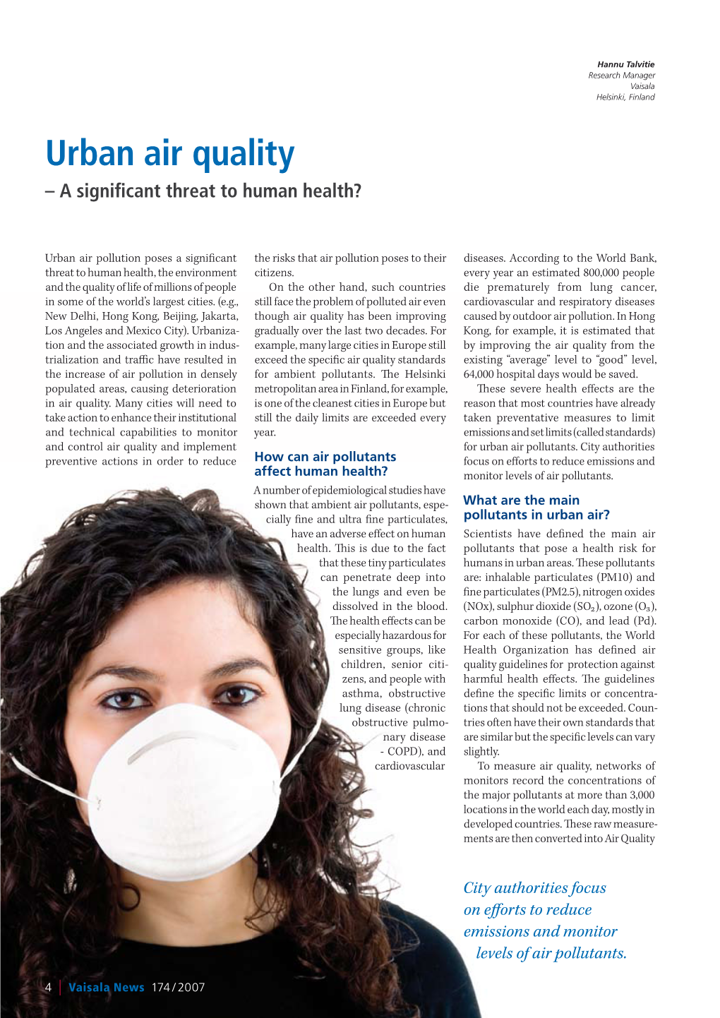 Urban Air Quality – a Signiﬁ Cant Threat to Human Health?