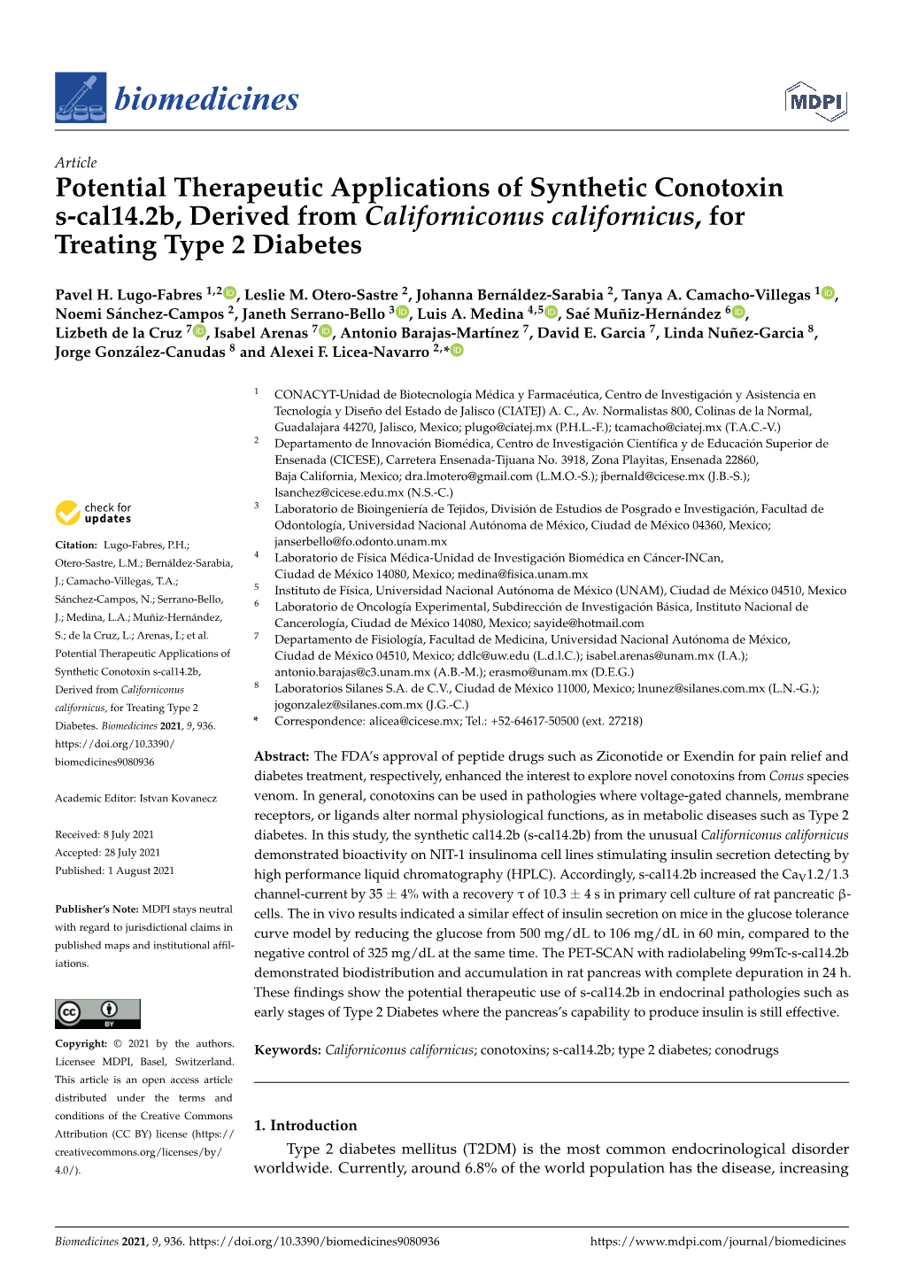 Potential Therapeutic Applications of Synthetic Conotoxin S-Cal14.2B, Derived from Californiconus Californicus, for Treating Type 2 Diabetes