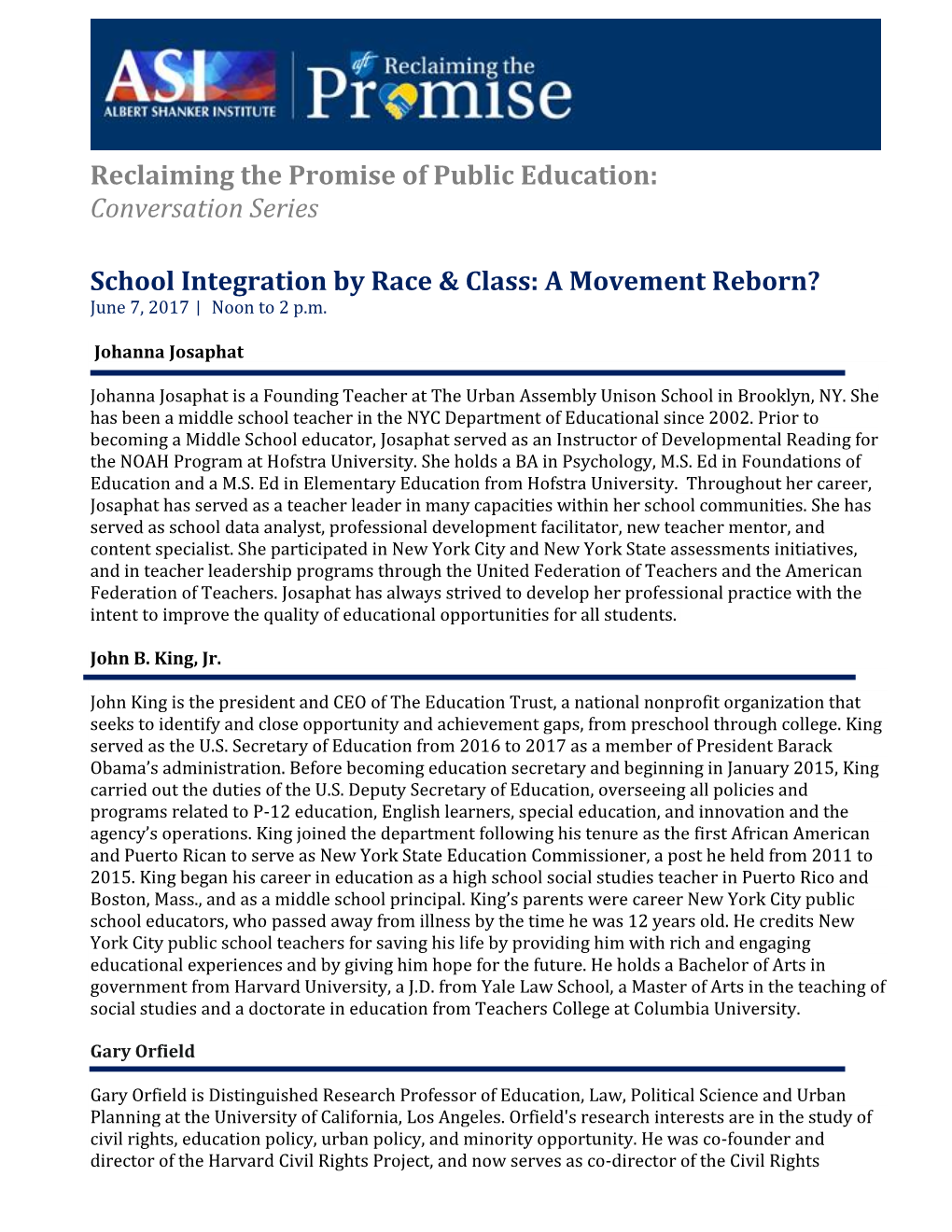 Reclaiming the Promise of Public Education: Conversation Series