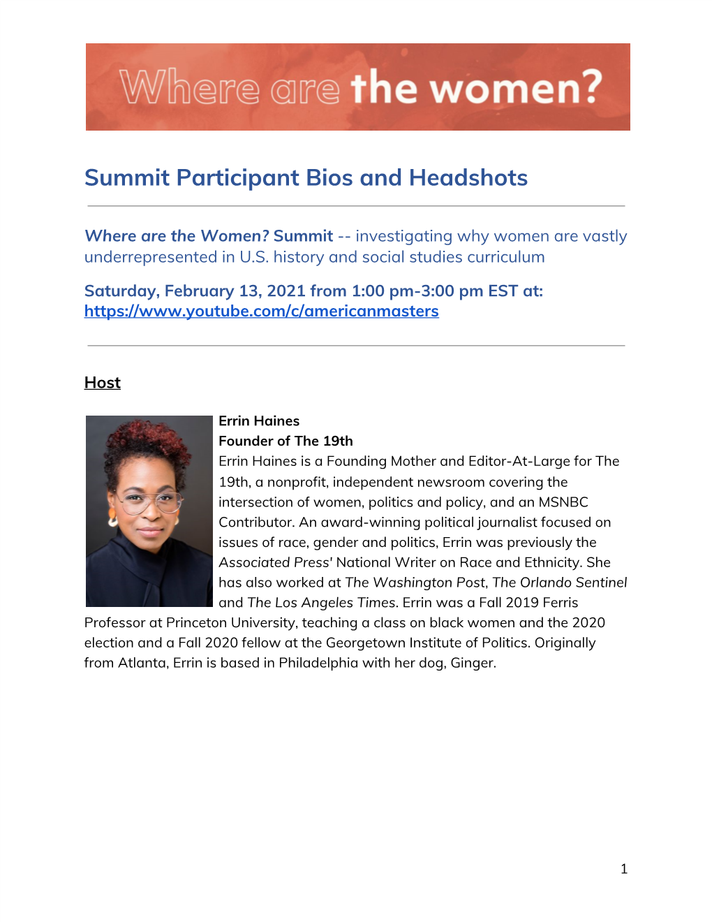 Summit Participant Bios and Headshots