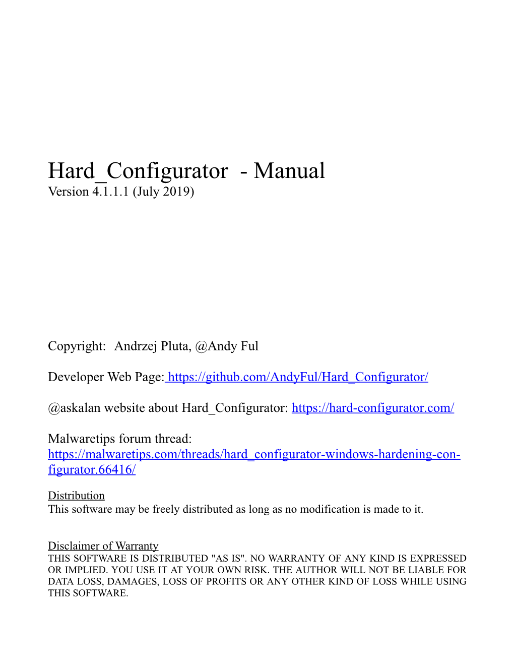 Hard Configurator - Manual Version 4.1.1.1 (July 2019)