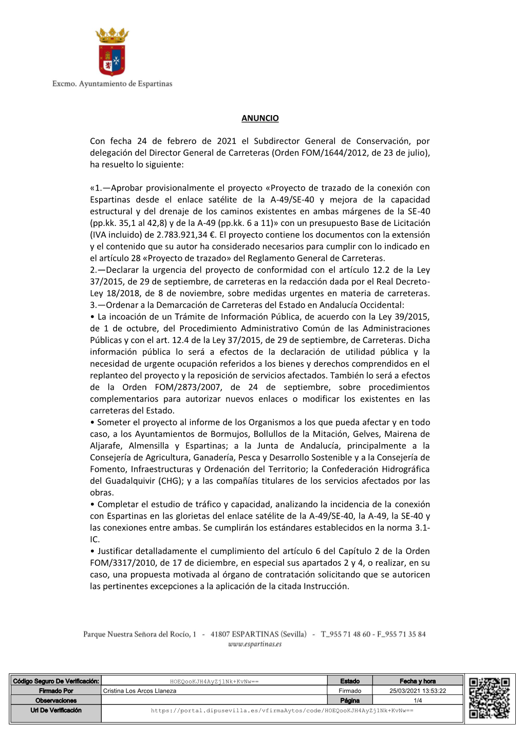 Anuncio Información Pública Documento Aprobación Provisional