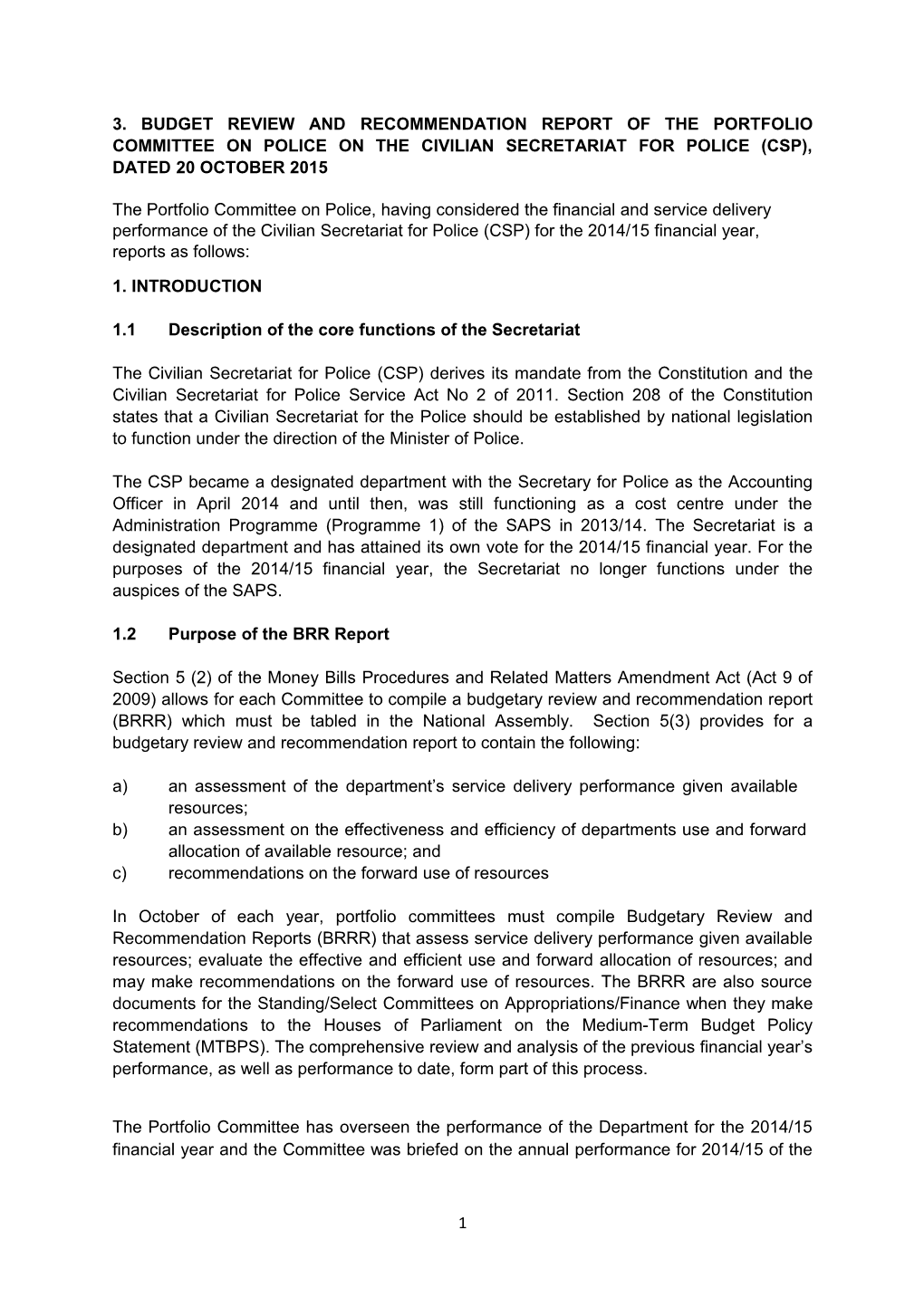 1.1 Description of the Core Functions of the Secretariat