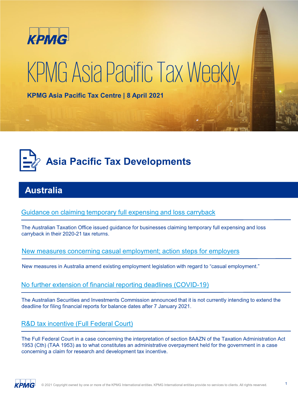 Asia Pacific Tax Weekly Newsletter