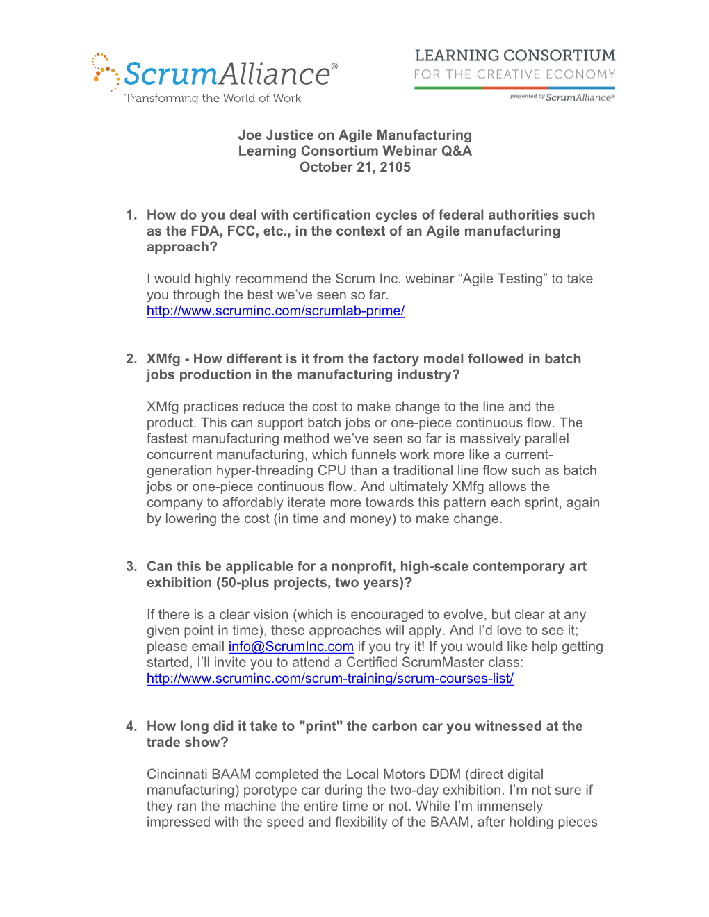 Joe Justice on Agile Manufacturing Learning Consortium Webinar Q&A