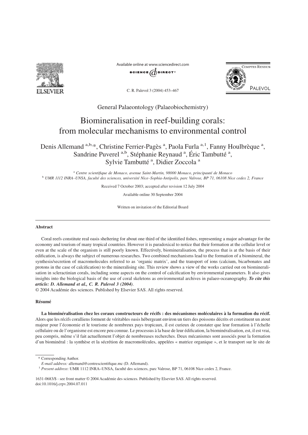 Biomineralisation in Reef-Building Corals: from Molecular Mechanisms to Environmental Control