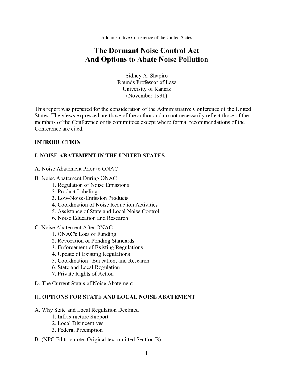 The Dormant Noise Control Act and Options to Abate Noise Pollution