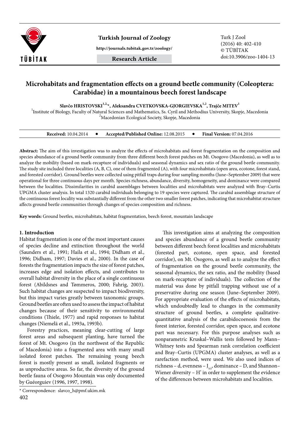 Microhabitats and Fragmentation Effects on a Ground Beetle Community (Coleoptera: Carabidae) in a Mountainous Beech Forest Landscape