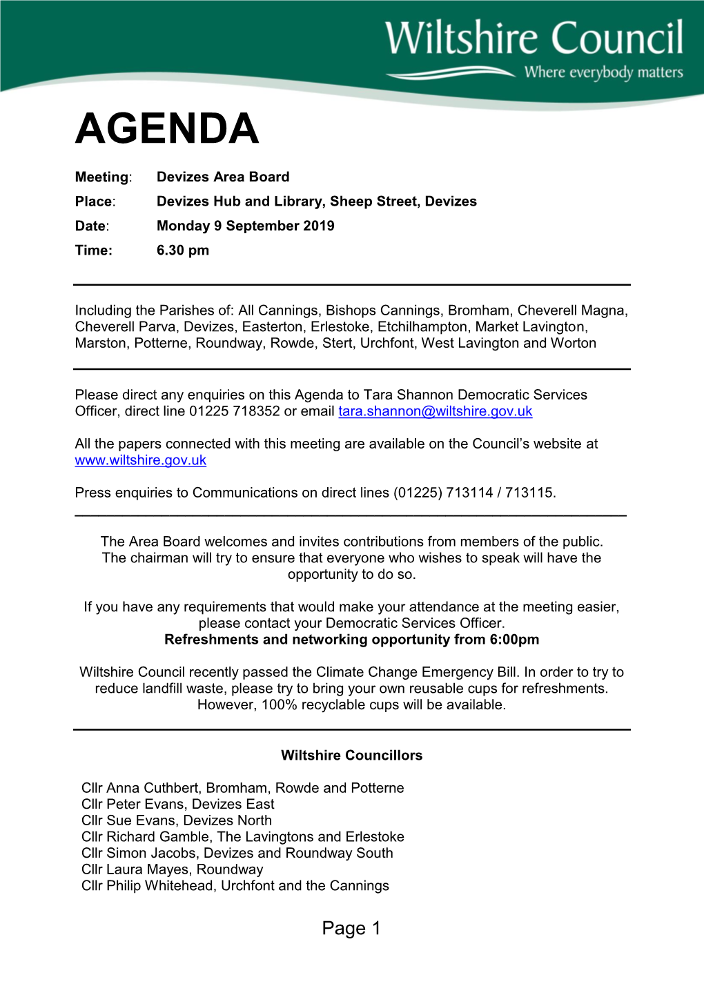 (Public Pack)Agenda Document for Devizes Area Board, 09/09/2019 18:30