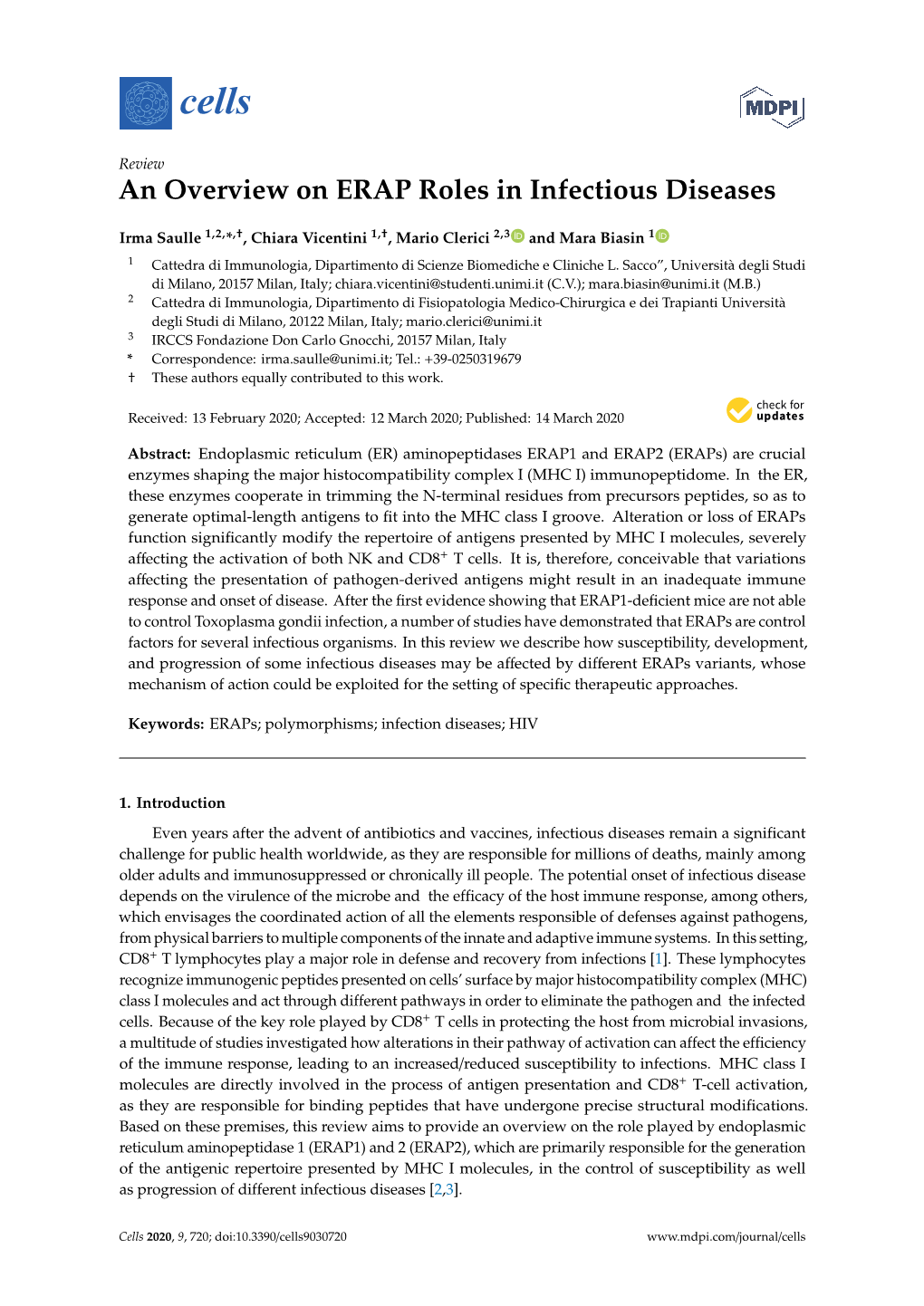 An Overview on ERAP Roles in Infectious Diseases