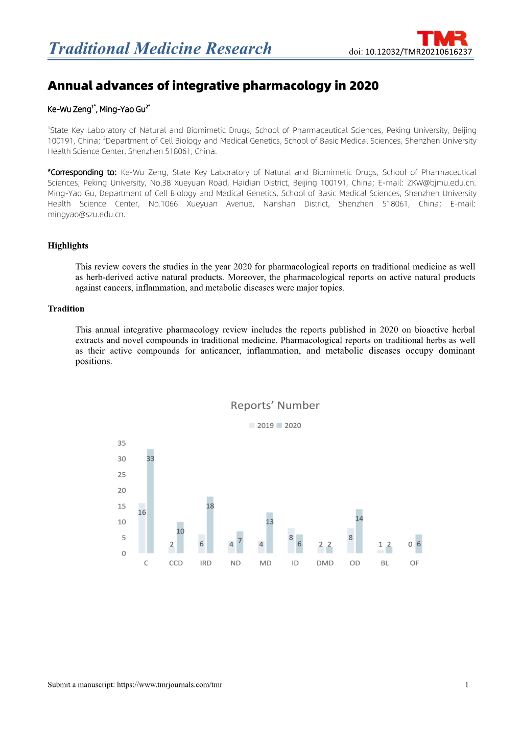 Traditional Medicine Research Doi: 10.12032/TMR20210616237