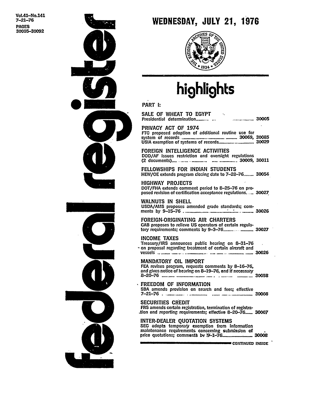 Federal Register: 41 Fed. Reg. 30005 (July 21, 1976)