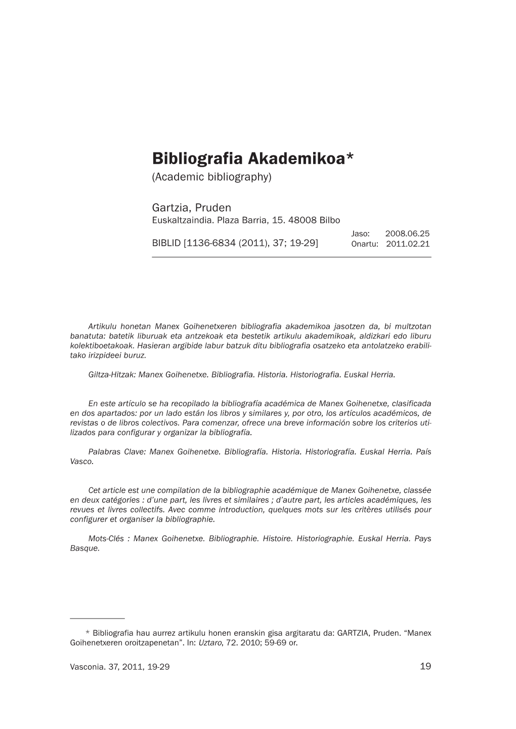 Bibliografia Akademikoa. IN