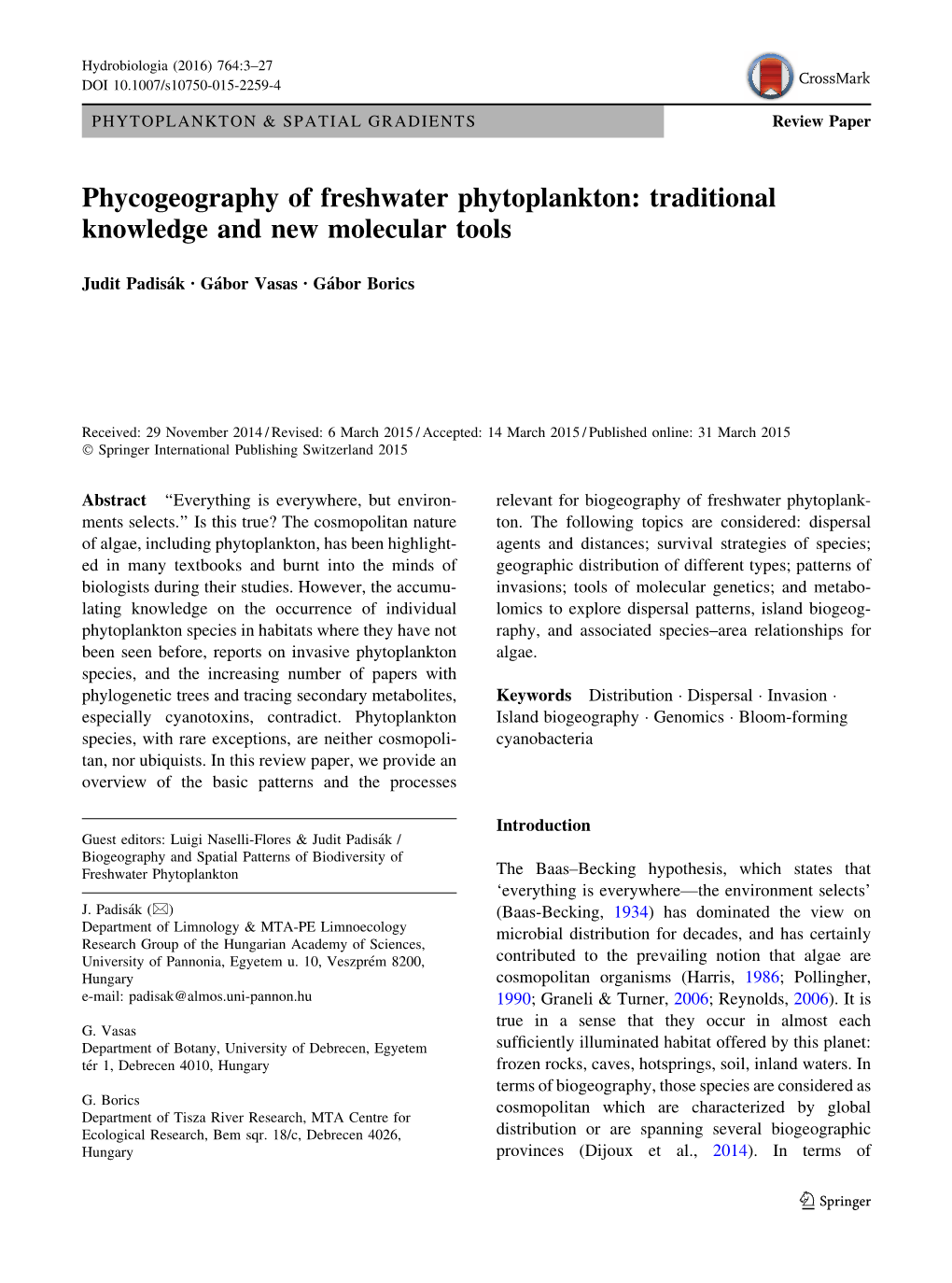 Phycogeography of Freshwater Phytoplankton: Traditional Knowledge and New Molecular Tools