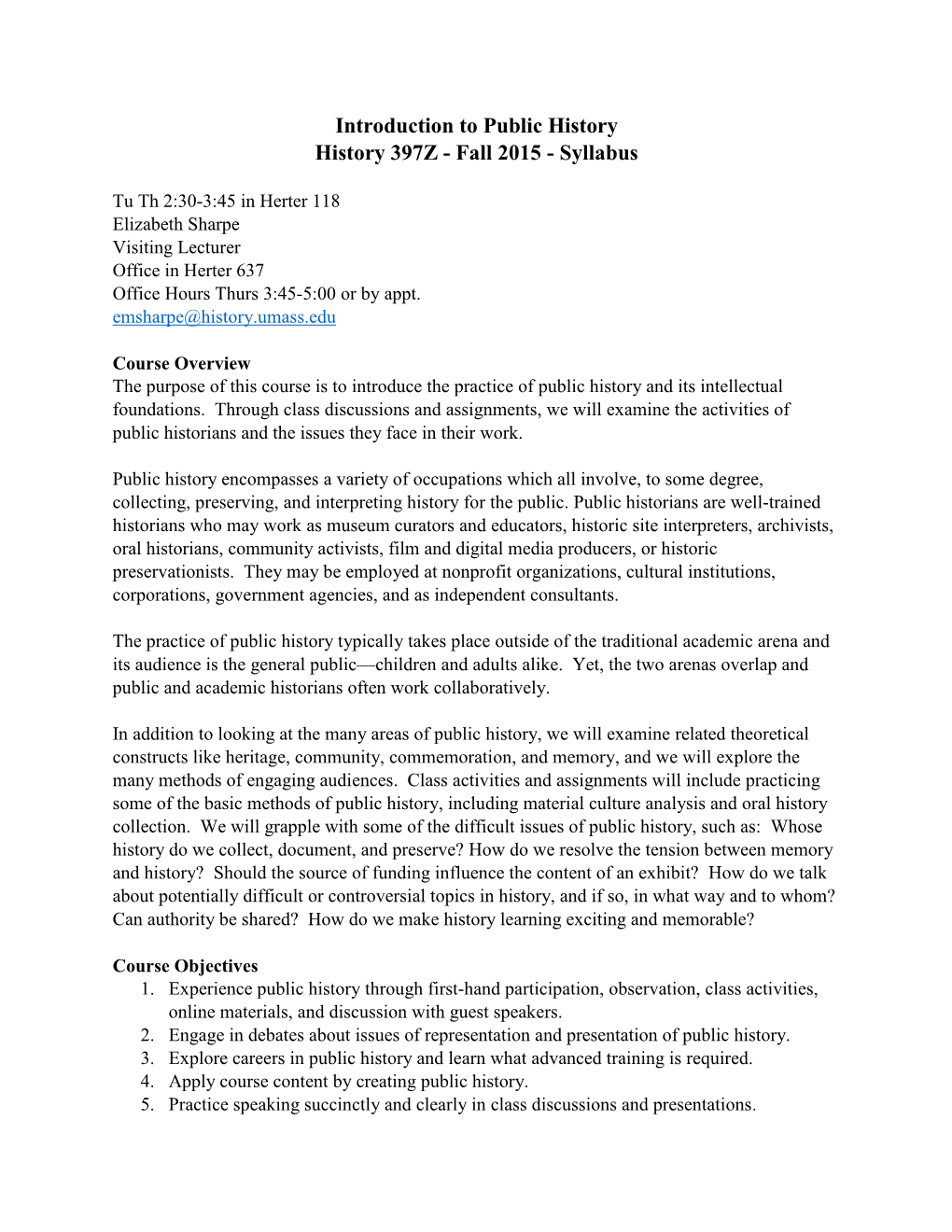 Introduction to Public History History 397Z - Fall 2015 - Syllabus