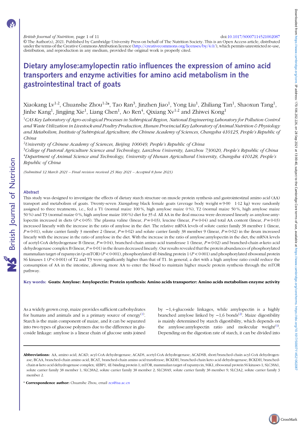 Dietary Amylose:Amylopectin Ratio Influences the Expression of Amino Acid Transporters and Enzyme Activities for Amino Acid Meta