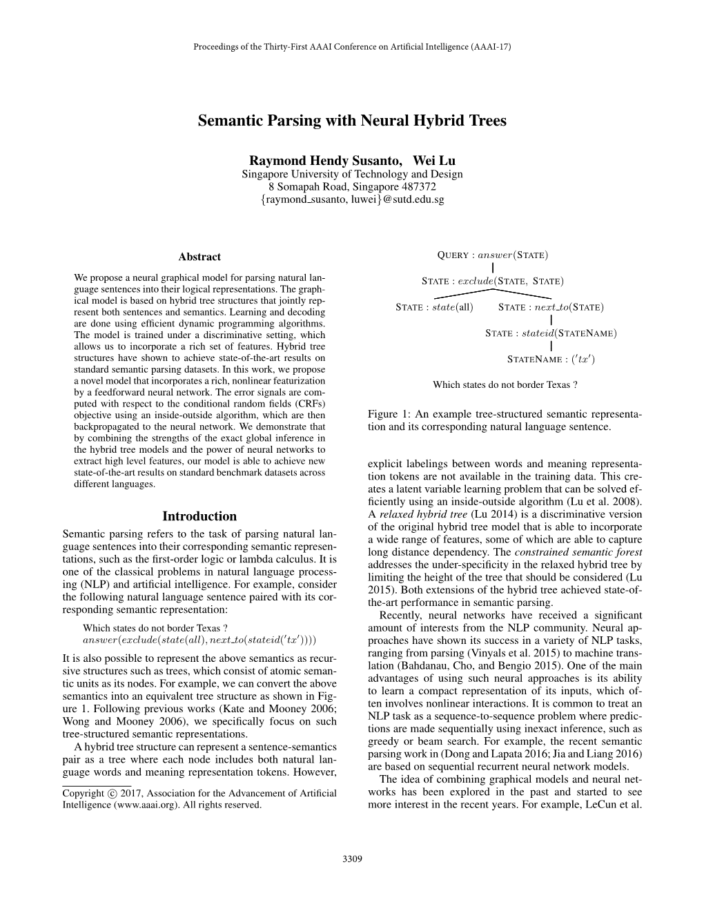 Semantic Parsing with Neural Hybrid Trees