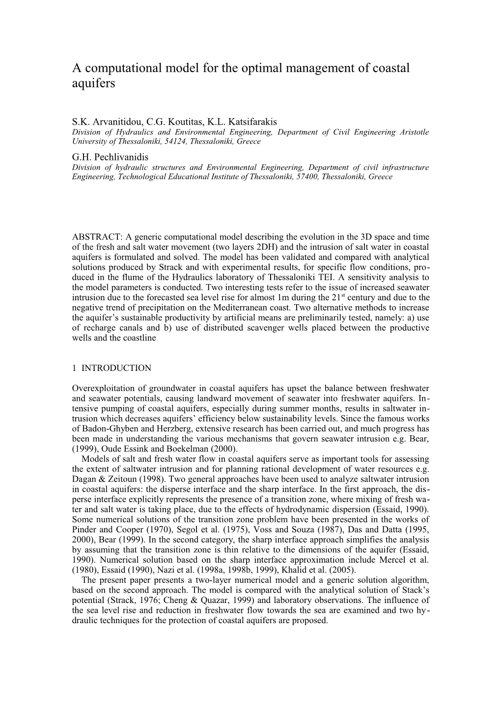 A Computational Model for the Optimal Management of Coastal Aquifers