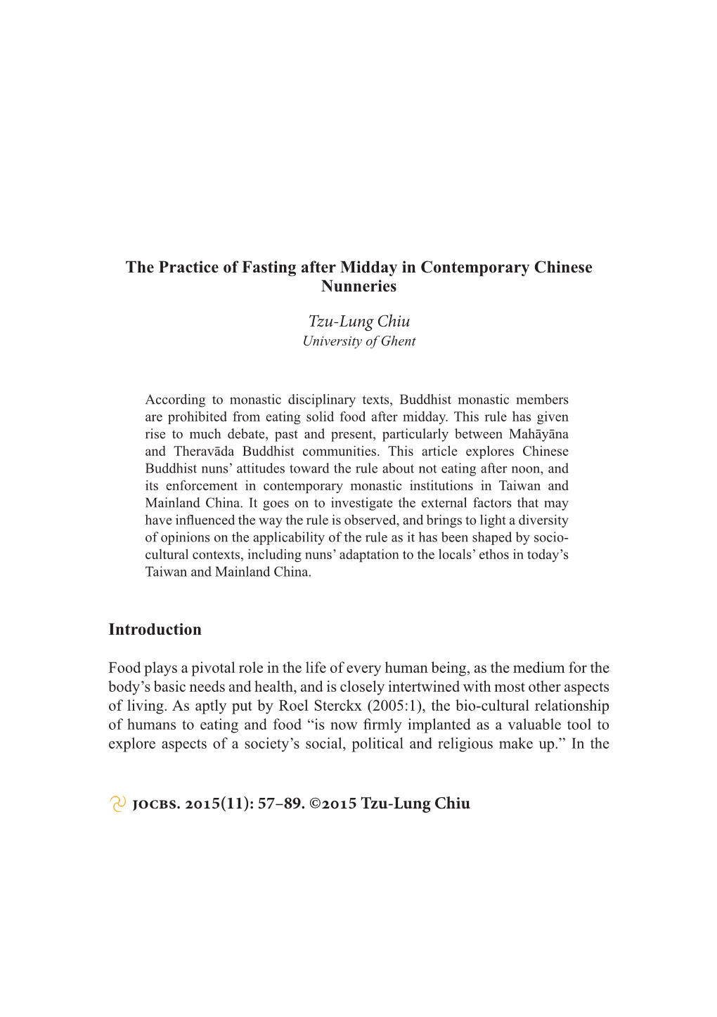 The Practice of Fasting After Midday in Contemporary Chinese Nunneries