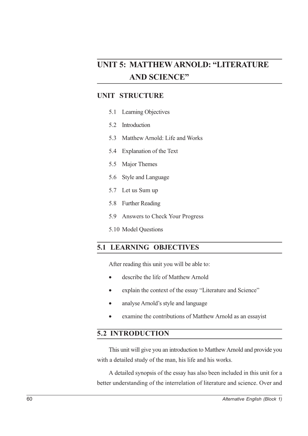 Unit 5: Matthew Arnold: “Literature and Science”