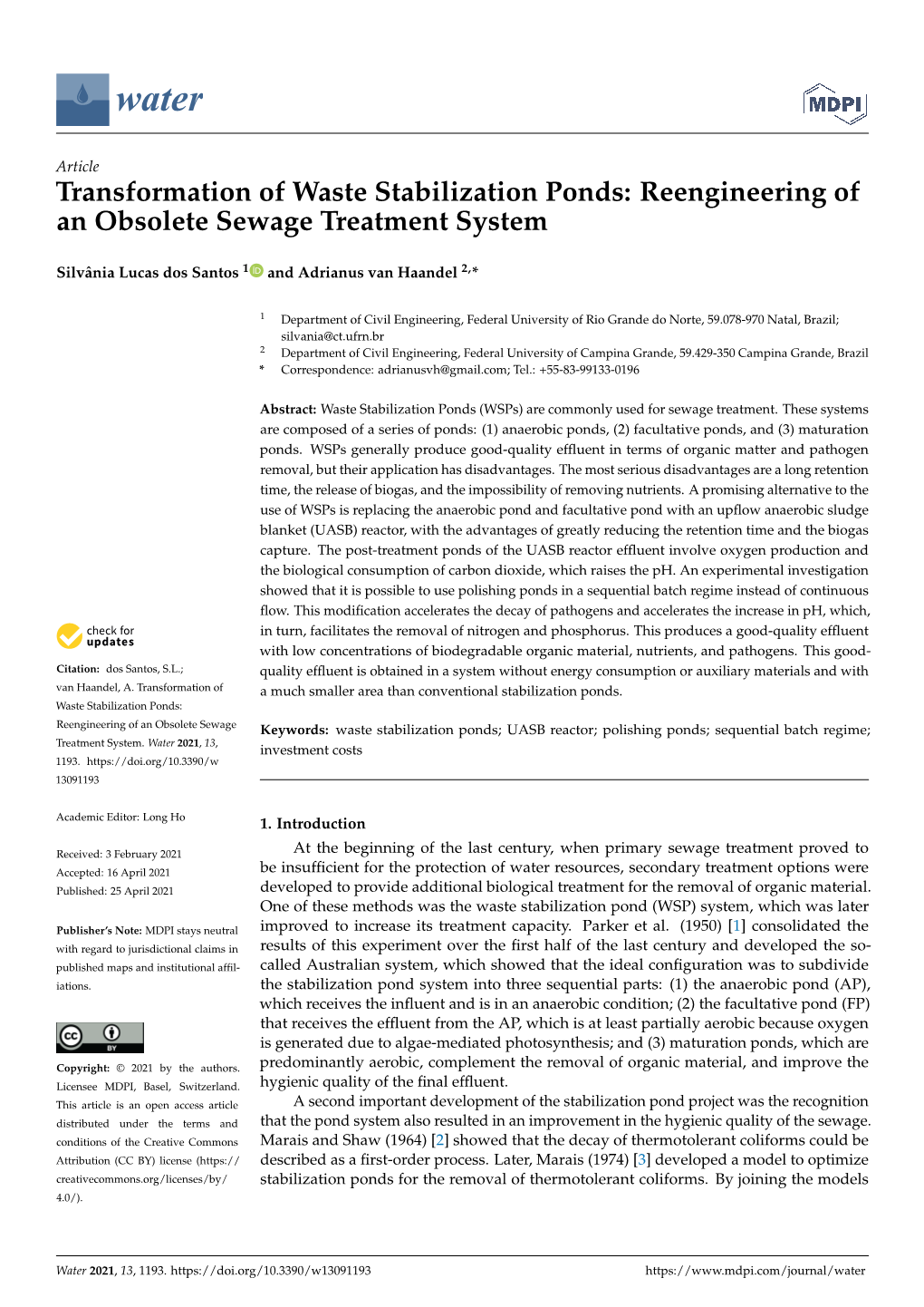 Reengineering of an Obsolete Sewage Treatment System