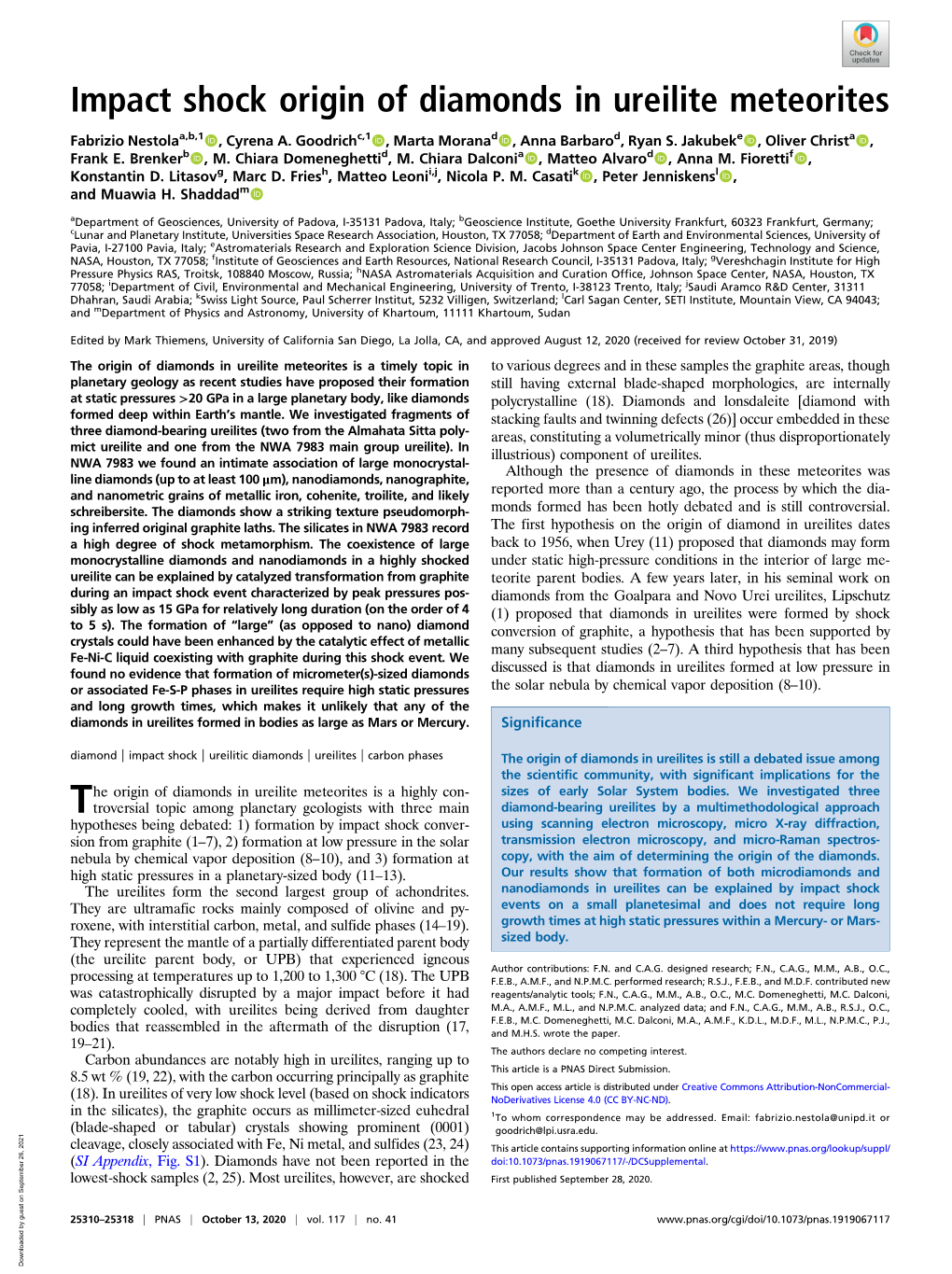 Impact Shock Origin of Diamonds in Ureilite Meteorites