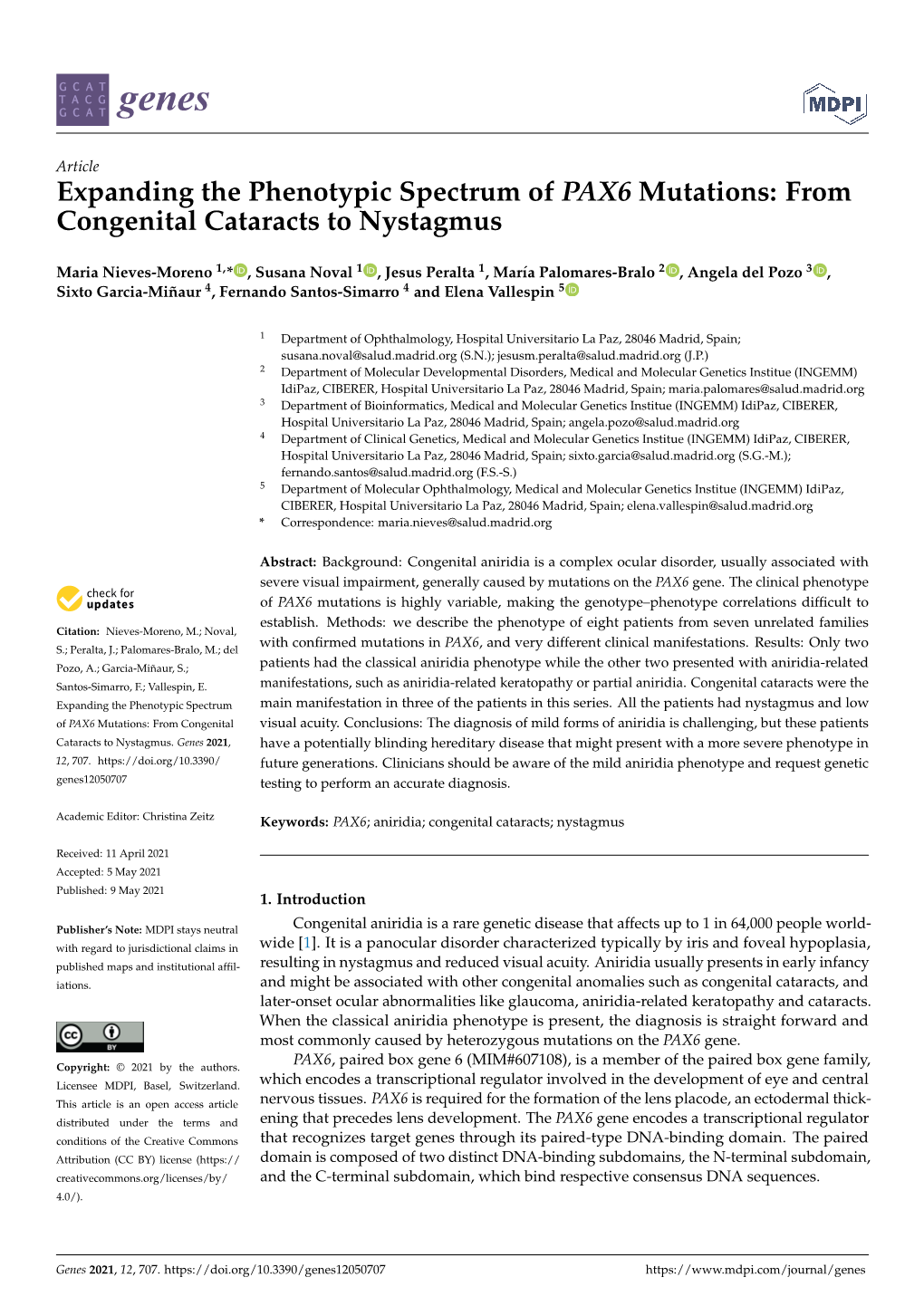 Expanding the Phenotypic Spectrum of PAX6 Mutations: from Congenital Cataracts to Nystagmus