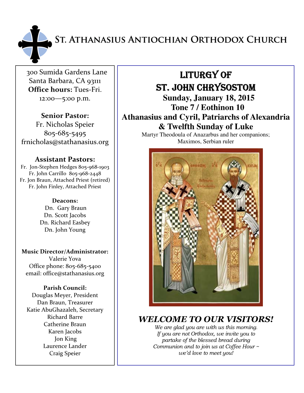 Bulletin 01.18.15 T7 SS. Athanasius and Cyril