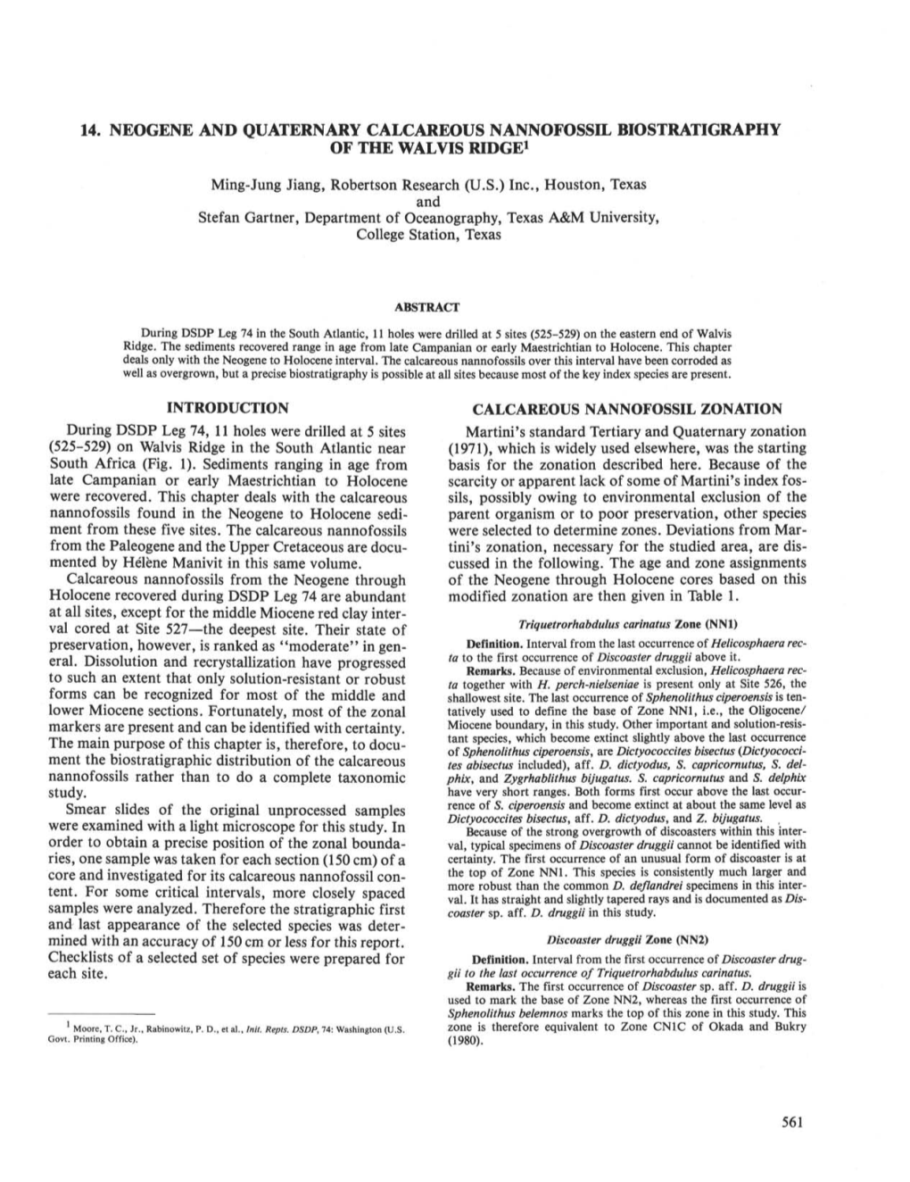 14. Neogene and Quaternary Calcareous Nannofossil Biostratigraphy of the Walvis Ridge1