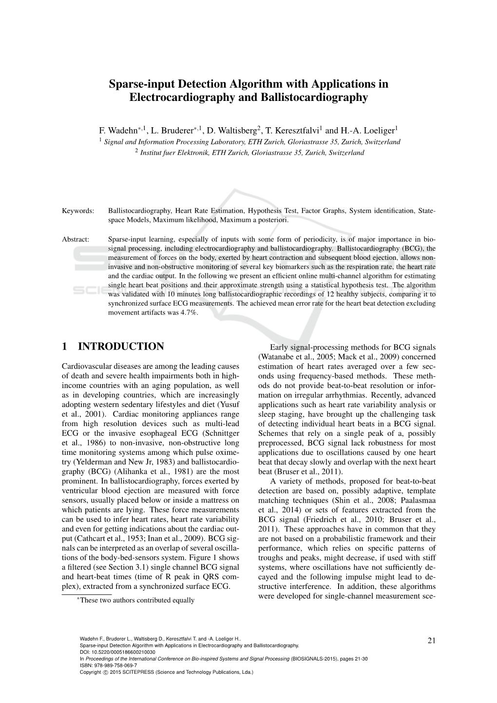 Sparse-Input Detection Algorithm with Applications in Electrocardiography and Ballistocardiography