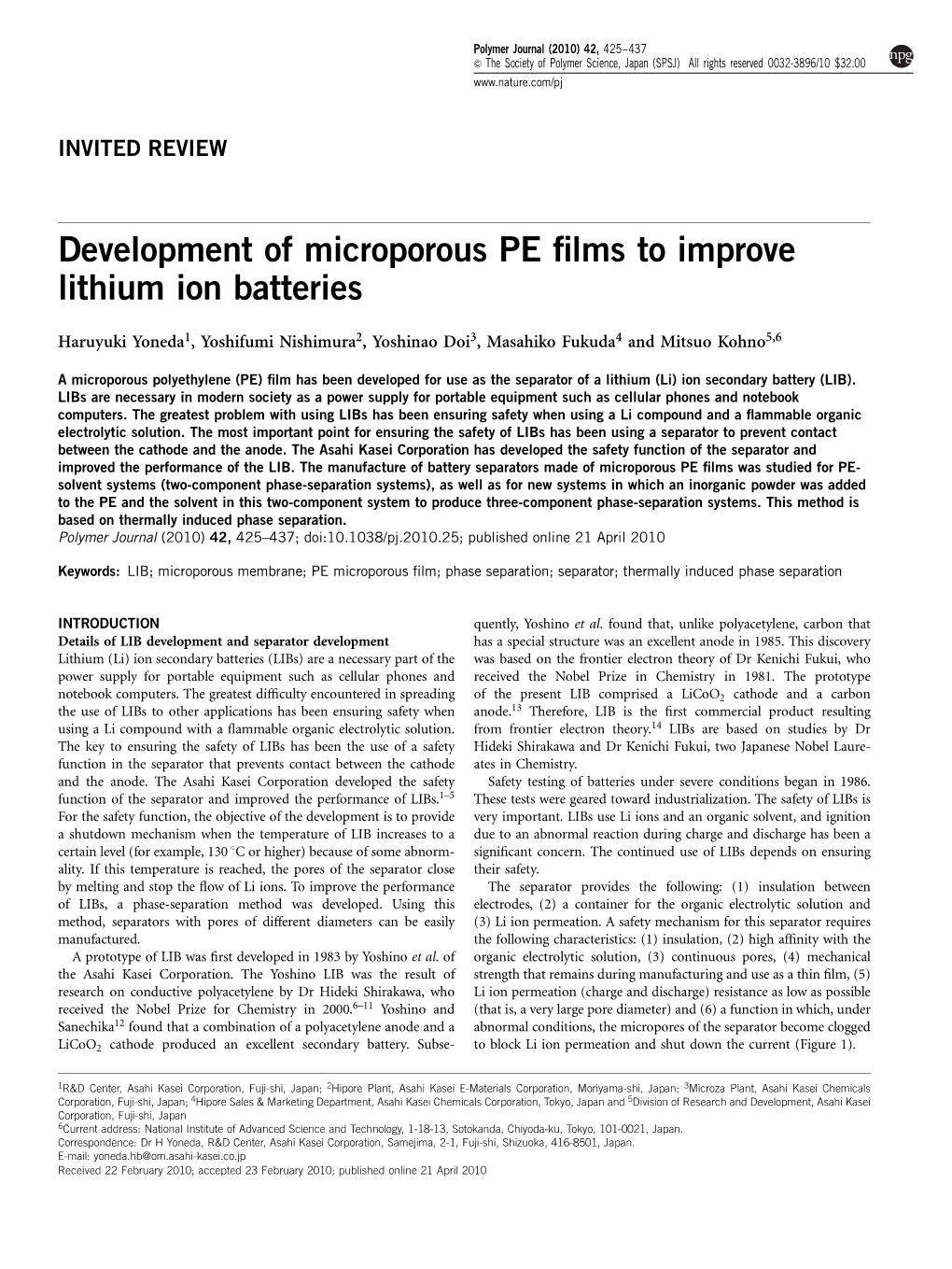 Development of Microporous PE Films to Improve Lithium Ion Batteries