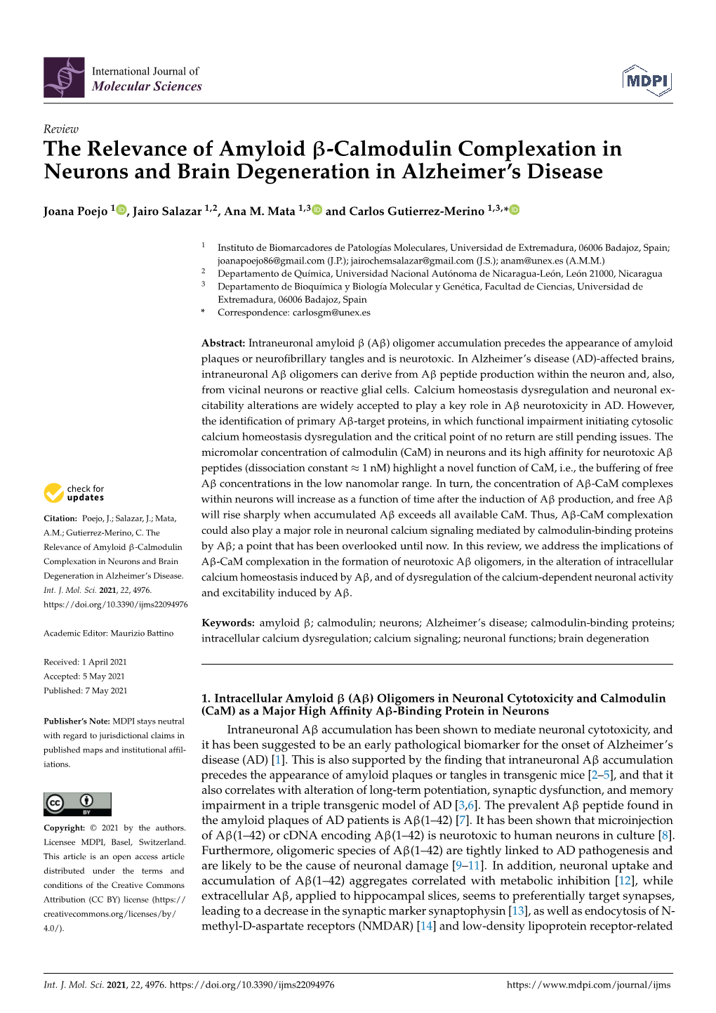 Calmodulin Complexation in Neurons and Brain Degeneration in Alzheimer’S Disease