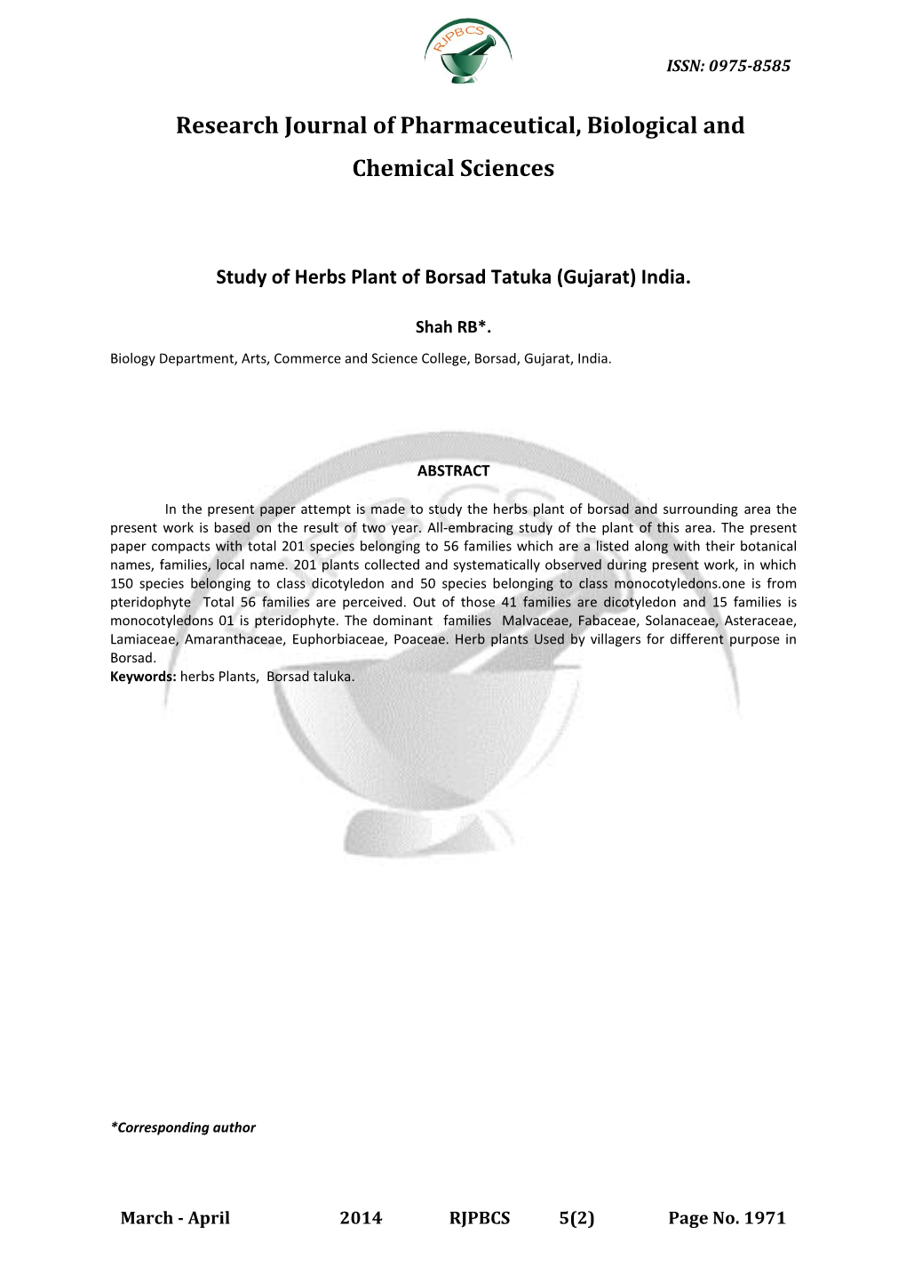 Study of Herbs Plant of Borsad Tatuka (Gujarat) India