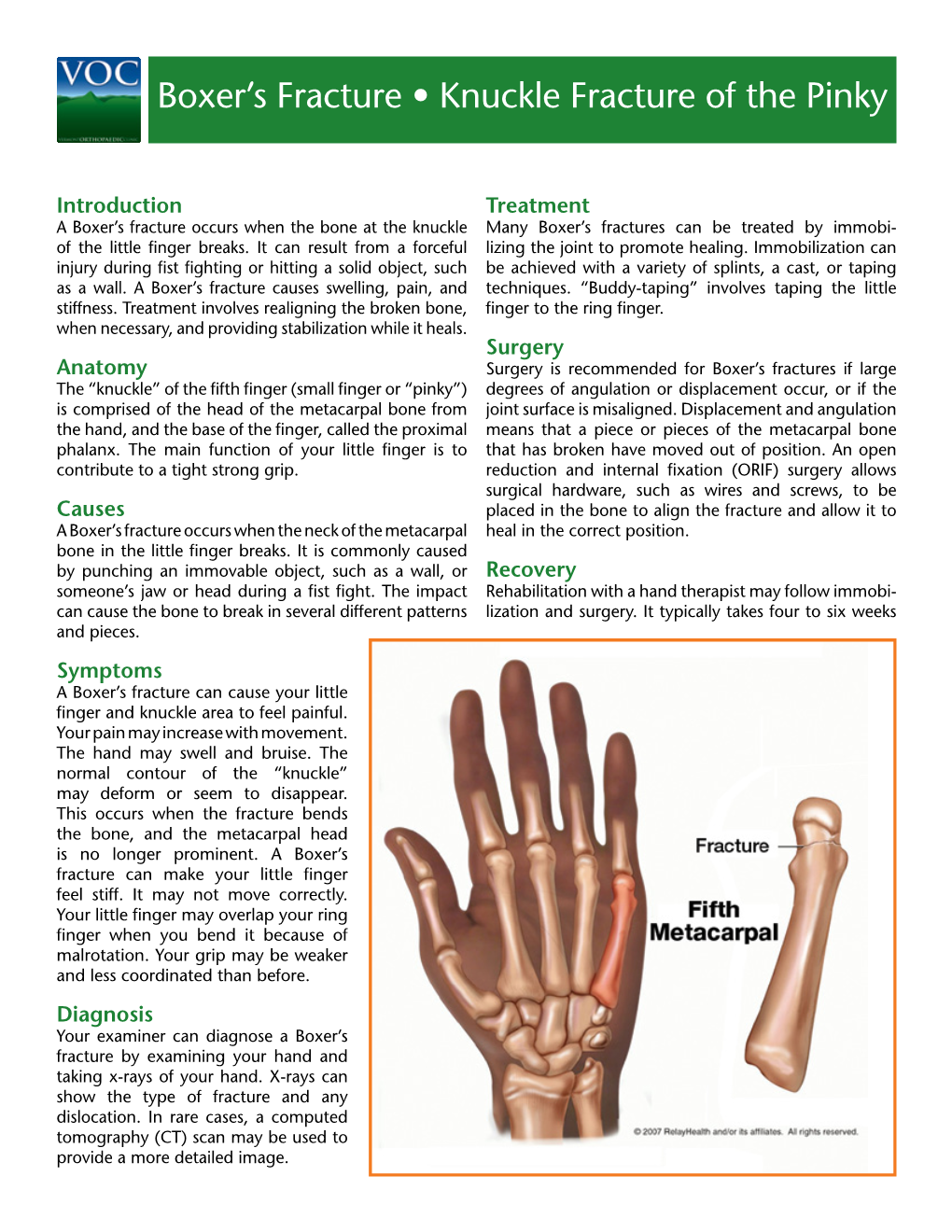 Boxer's Fracture • Knuckle Fracture of the Pinky