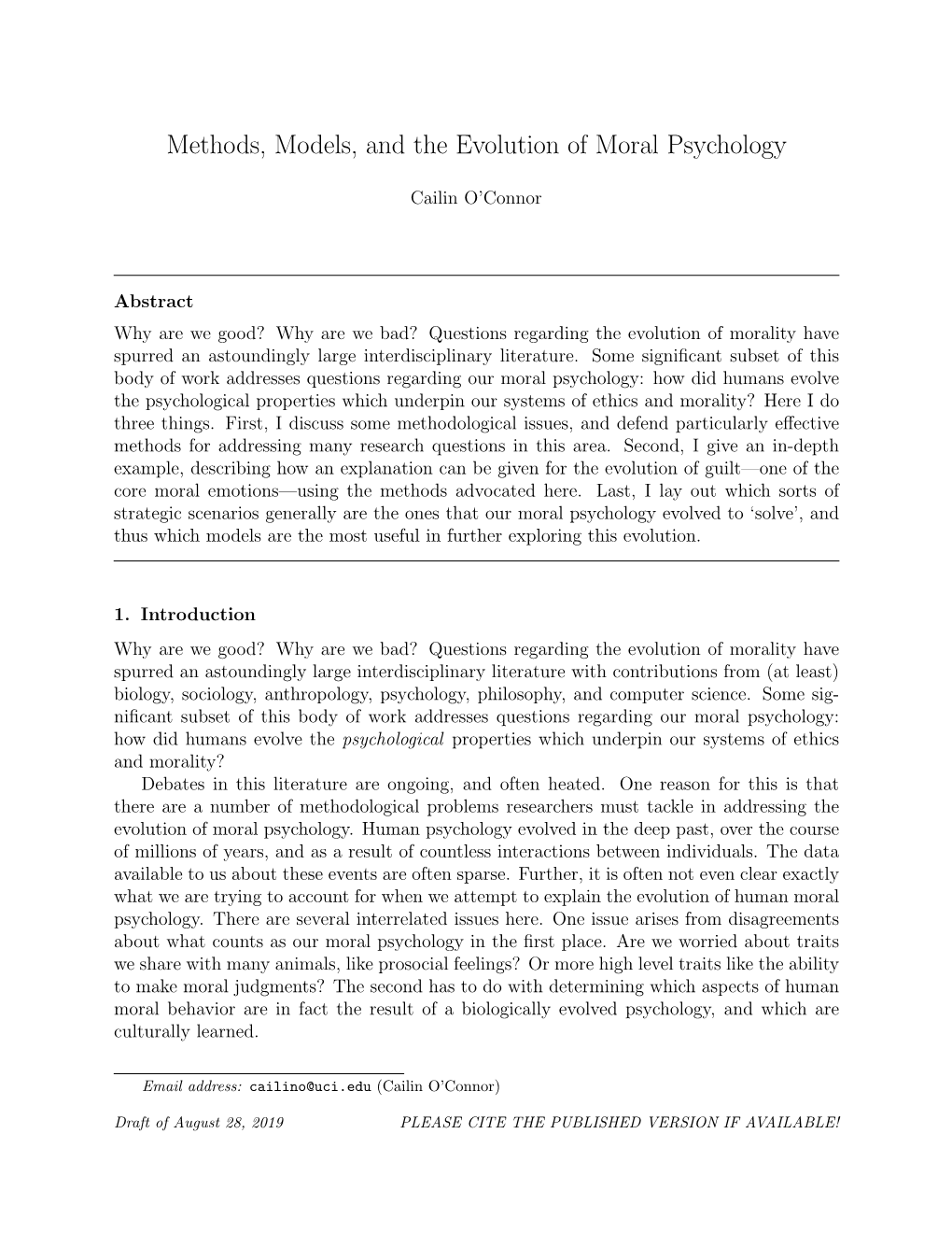 Methods, Models, and the Evolution of Moral Psychology