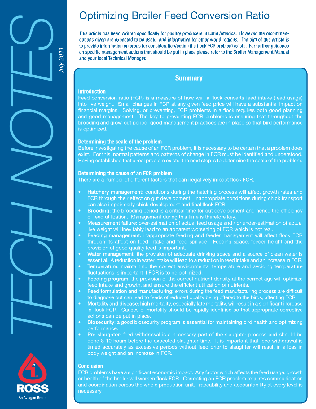 Ross Tech Notes: Optimizing Broiler Feed Conversion Ratio