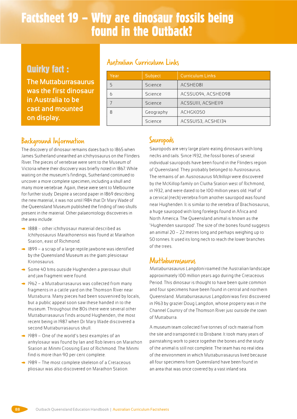 Factsheet 19 – Why Are Dinosaur Fossils Being Found in the Outback?