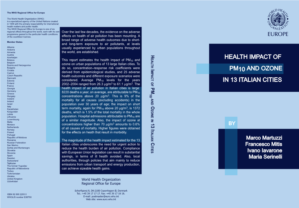 Health Impact of Pm10 and Ozone in 13 Italian Cities