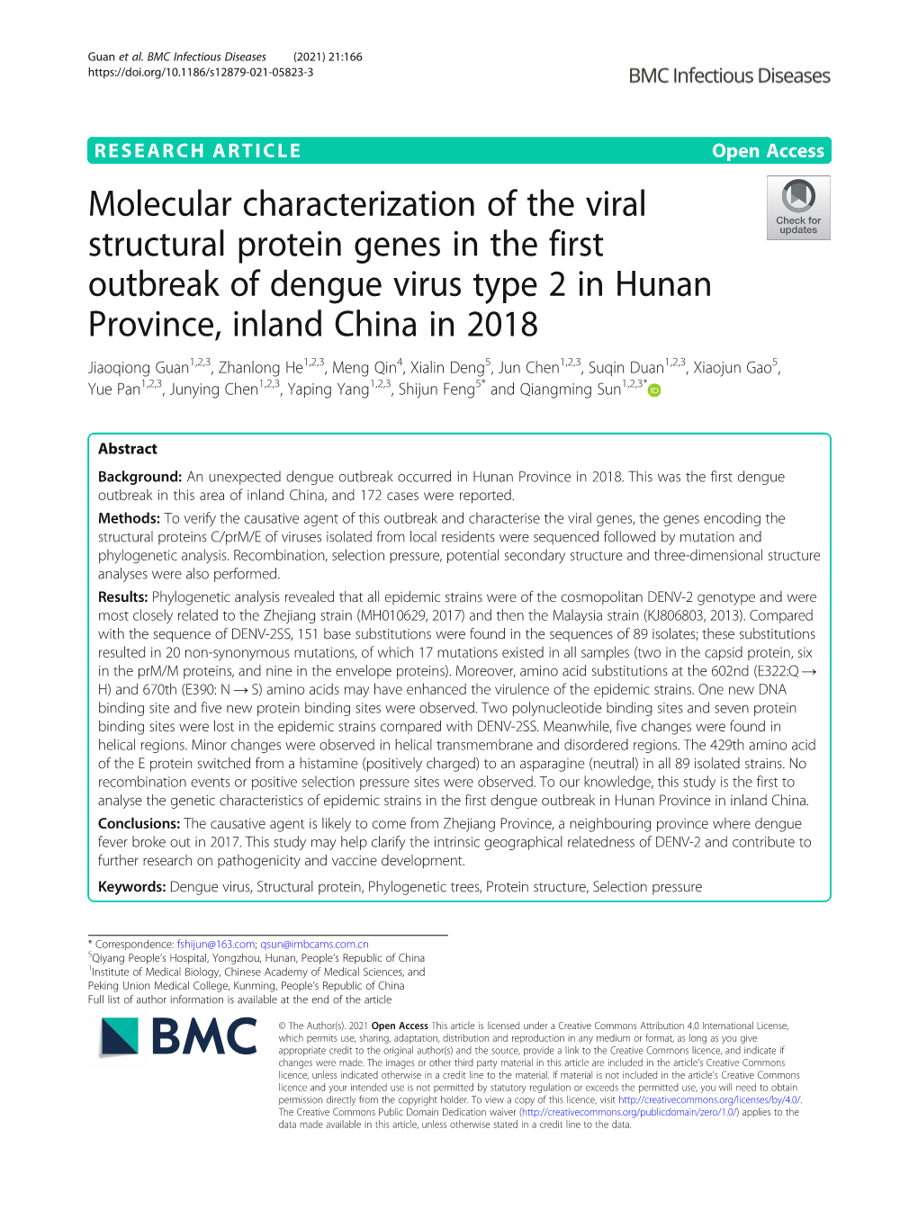 Molecular Characterization of the Viral Structural Protein Genes in the First Outbreak of Dengue Virus Type 2 in Hunan Province