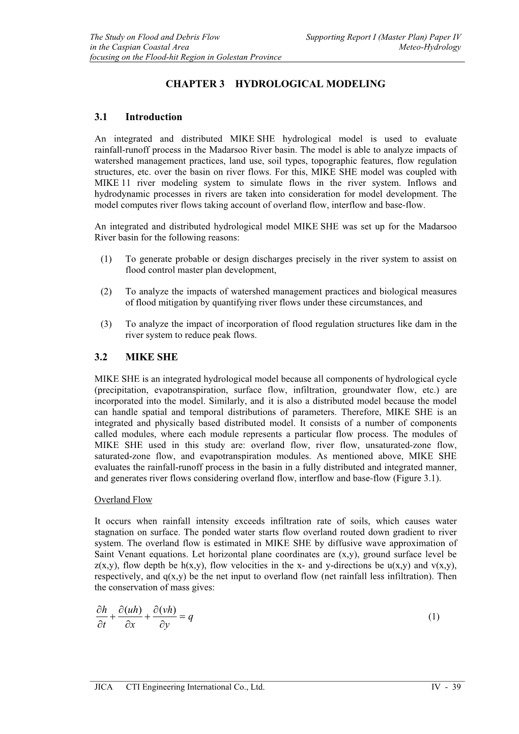 CHAPTER 3 HYDROLOGICAL MODELING 3.1 Introduction 3.2