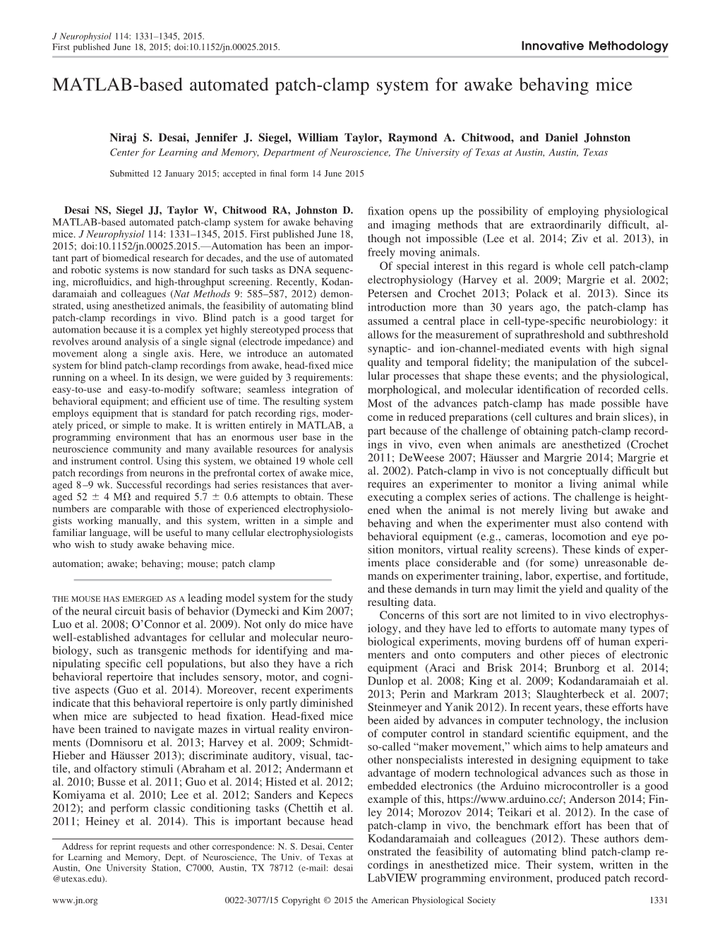 MATLAB-Based Automated Patch-Clamp System for Awake Behaving Mice