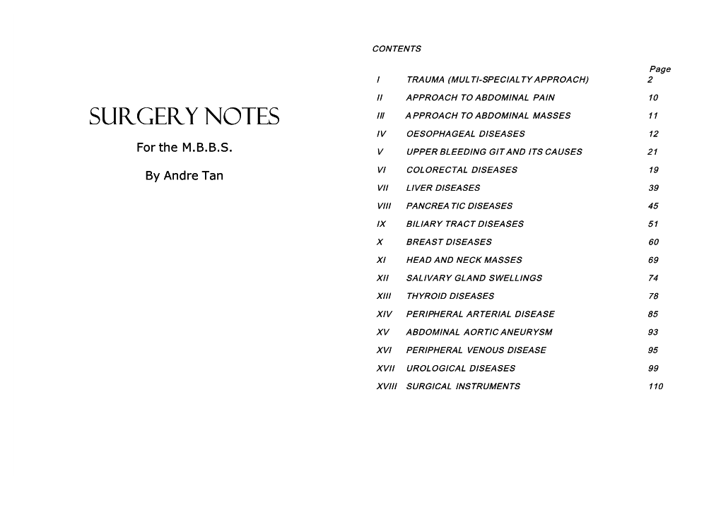 Surgery Notes IIIII a PPROACH to ABDOMINAL MASSES 1111 IV IV OESOPHAGEAL DISEASES 1212