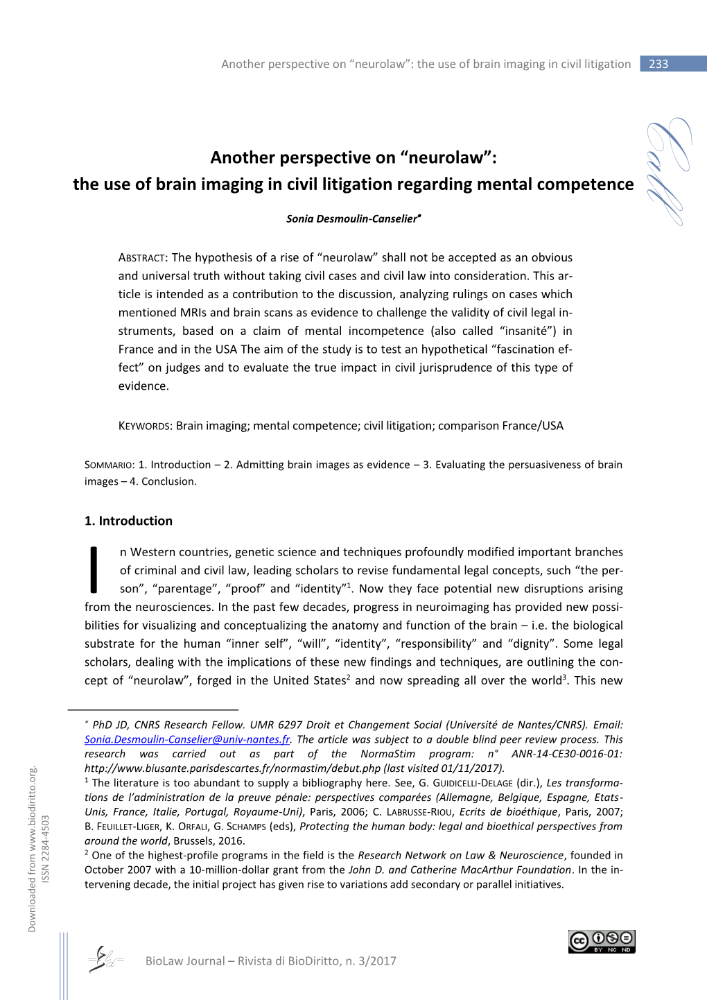 Another Perspective on “Neurolaw”: the Use of Brain Imaging in Civil