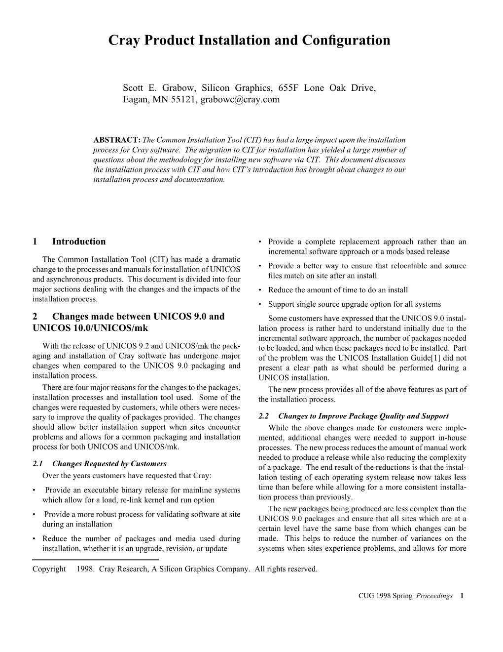 Cray Product Installation and Configuration