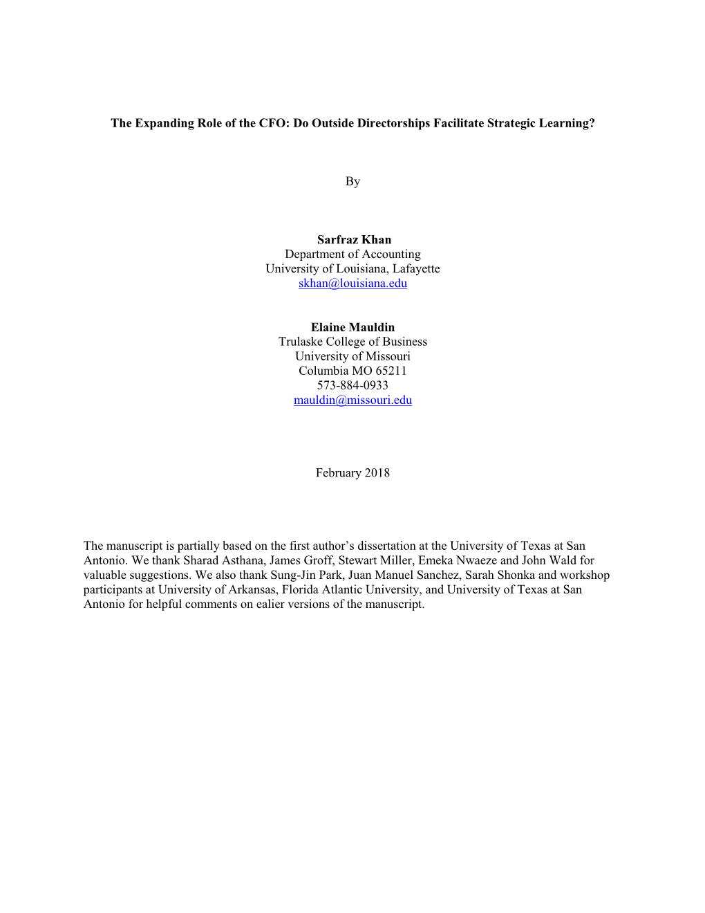 The Expanding Role of the CFO: Do Outside Directorships Facilitate Strategic Learning?